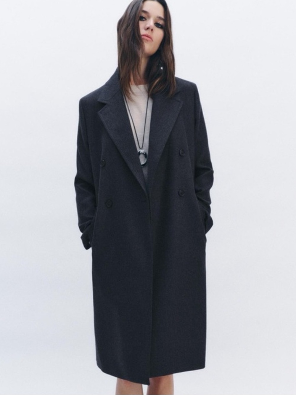 Zara Wool Blend Frock Charcoal Coat